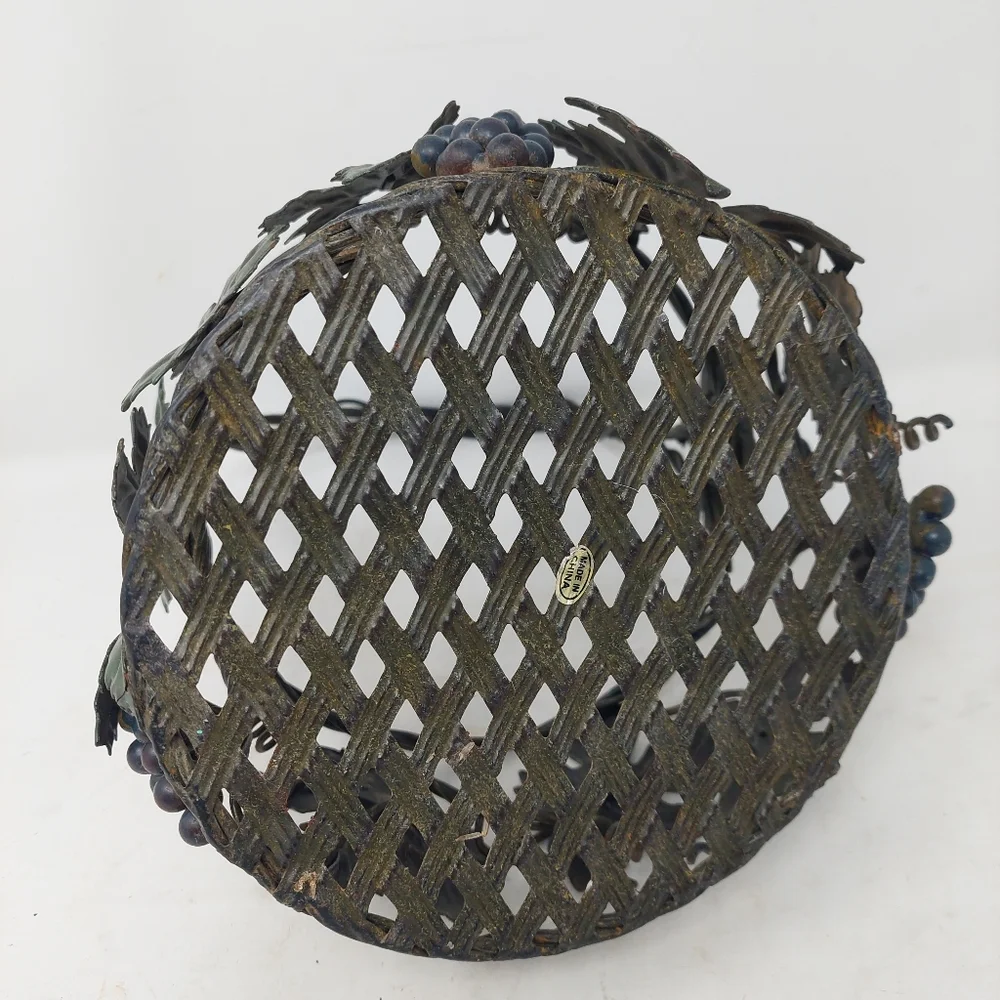 Wrought Iron Woven Grapes Ivy Metal Basket Open Weave Tuscan Wine Decorative